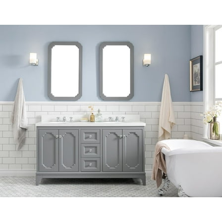 Water Creation Queen 60" Wood Double Bathroom Vanity in Cashmere Gray & White