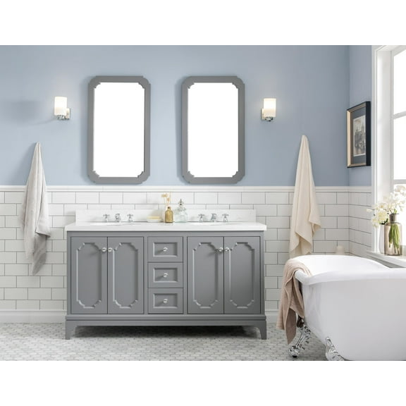 Water Creation Queen 60" Wood Double Bathroom Vanity in Cashmere Gray & White