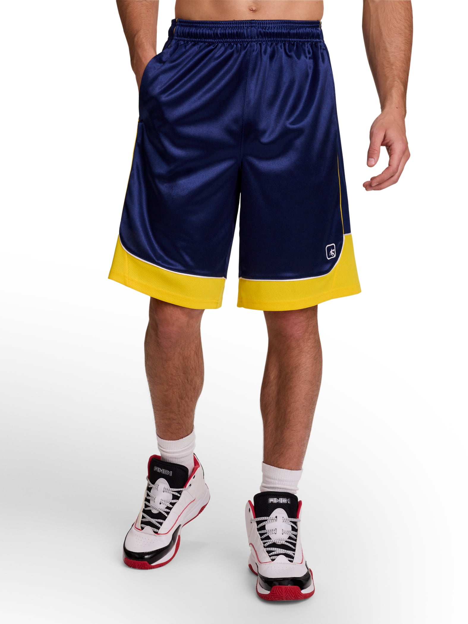 AND1 Men's and Big Men's All Court Colorblock Short, 11" inseam, up to Size 5XL