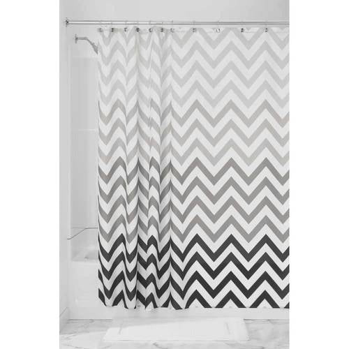 InterDesign Ombre Chevron Fabric Shower Curtain, Standard 72" x 72", Gray