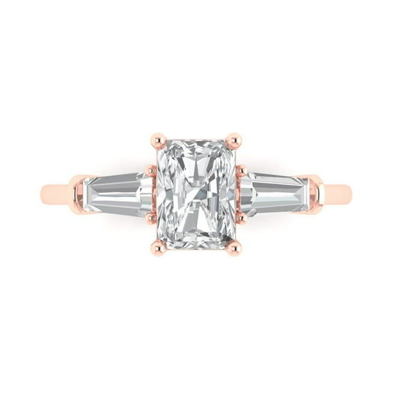 1.5 ct Emerald Cut White Sapphire Three-Stone Engagement Ring for Women in 18K Rose Gold