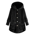 thumbnail image 1 of UKLSQMA Women Plus Size Button-Up Tops,Hooded Loose Cardigan Wool Coat,Winter Jacket for Comfort and Style, 1 of 3
