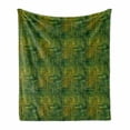 thumbnail image 1 of Green Soft Flannel Fleece Throw Blanket, Tribal Style Geometric Lines on Green Watercolor Background Digital Print, Cozy Plush for Indoor and Outdoor Use, 70" x 90", Black Yellow Green, by Ambesonne, 1 of 6