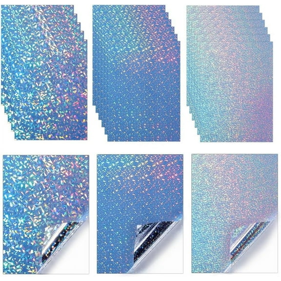 21 Sheets 3 Styles Holographic Sticker Paper 8.27x11.69inch Clear Printable A4 Vinyl Adhesive Waterproof Diamond/Dots/Stars Patterns Sticker Film Label Decals for Inkjet Mixed Color