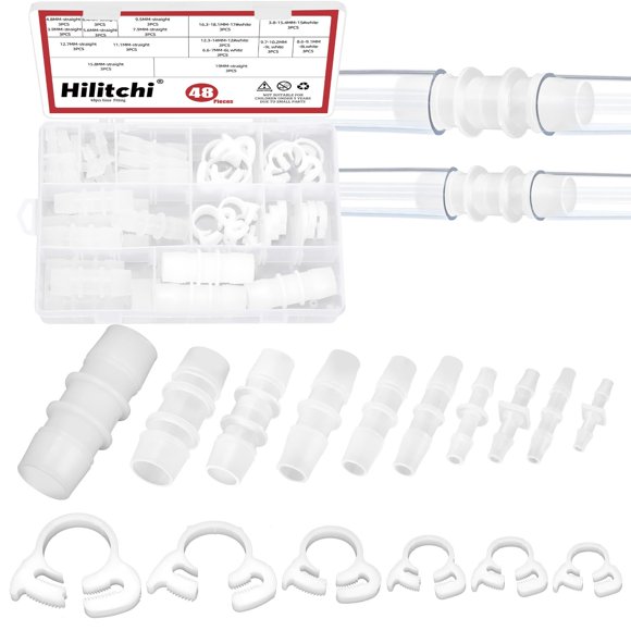 Hilitchi 48 Pcs 10 Tailles Ardillon de Tuyau en Plastique et Assortiment de 6 Tailles de Courroies en Nylon et Anneaux de Goulot M3.9-M19 Tuyau en Plastique Connect