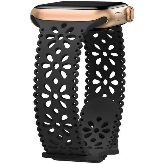 ANTSHARE Lace Silicone Band Compatible with Apple Watch Bands Ultra 3/2/1 49mm 46mm 45mm 44mm 42mm 41mm 40mm 38mm Women, Hollow-out Breathable Strap for iWatch Series 11/10/9/8/7/6/5/4/3/SE/SE2/SE3