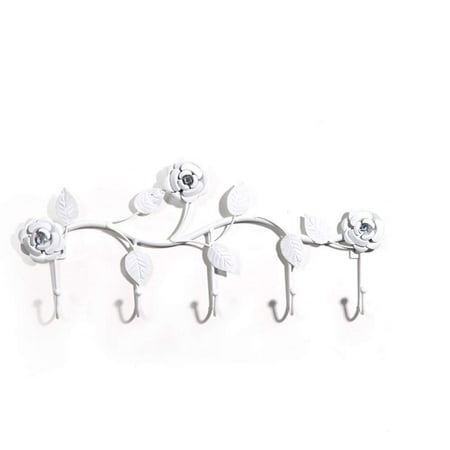 Muluo Wall Hanger Vintage Hooks Rose Leaves Metal Over Door Kitchen Bathroom Coat Holder White