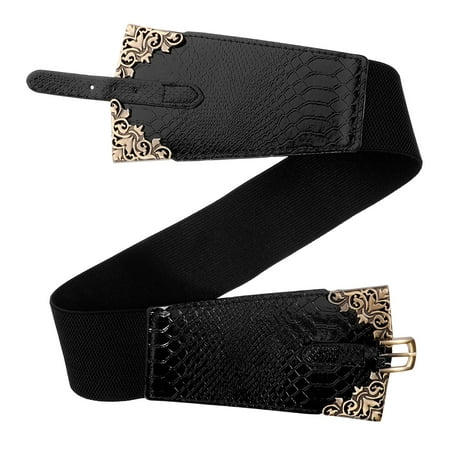 GOOHOCHY Women Corset Waist Strap Metal Leather Buckle Belt Costume Belt Ladies Waist Corset