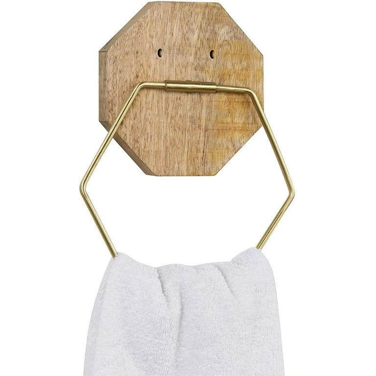 MyGift Brass Tone Metal Hexagon Wall Mounted Hand Towel Ring