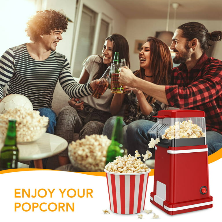 Popcorn Maker, Electric Hot Oil Popcorn Popper Machine of 99% Popping Rate  for Serving Bowl Healthy and Quick Snack, 8 Cups of Popped Popcorn, Red 