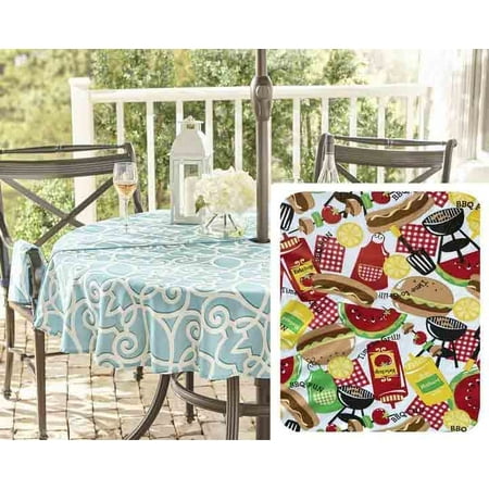 

Newbridge Summer Memories Retro Barbeque Vinyl Tablecloth With Flannel Backing Kitschy Nostalgic BBQ Print Easy Care Indoor Outdoor Vinyl Tablecloth 70 Inch Zippered Umbrella Round