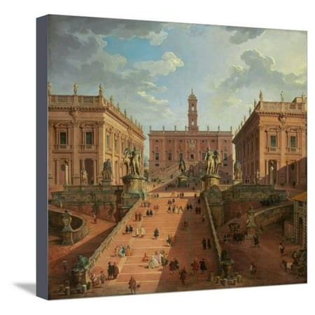 1750 Framed Canvas - View of the Campidoglio, Rome, 1750 Stretched Canvas Print Wall Art By Giovanni Paolo Pannini