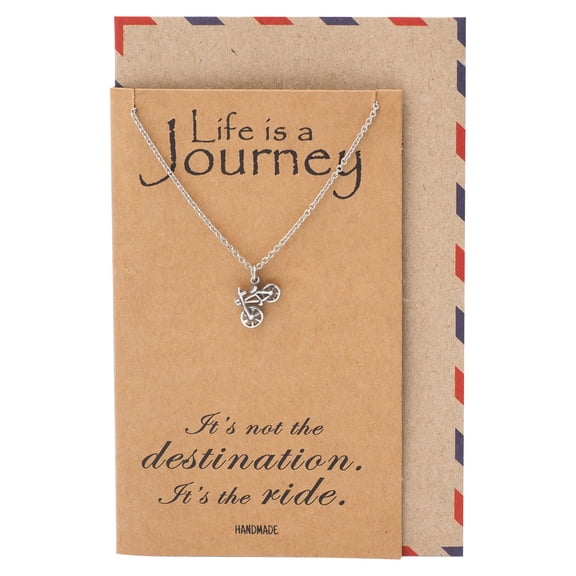 Quan Jewelry Mini Bicycle Pendant Necklace for Women, Gifts for Cyclists & Soul Cycle Best Friends, Fitness Jewelry, comes with Inspirational Quote