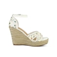 thumbnail image 3 of BLISSFUL STEP Women's Shoes Floral Lace Espadrille Wedge Heel Open Toe Sandals Green 6, 3 of 7