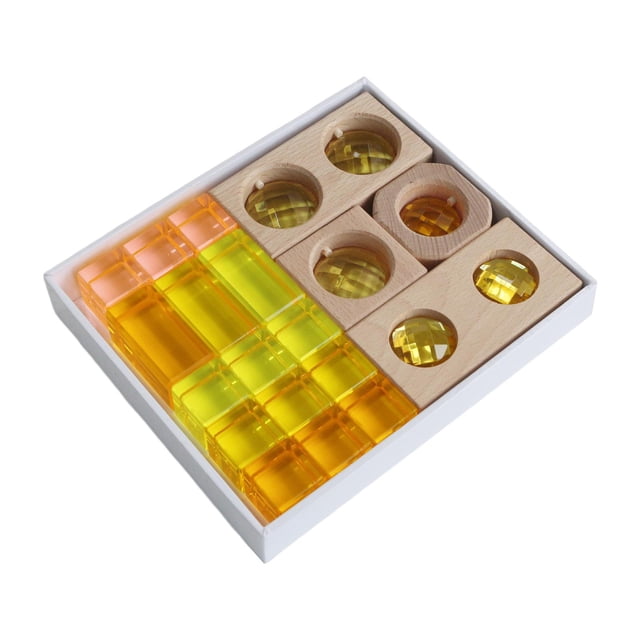 Xuanheng 19Pcs Rainbow Building Cubes Smooth Acrylic GEM Building Blocks Set for Kids Yellow