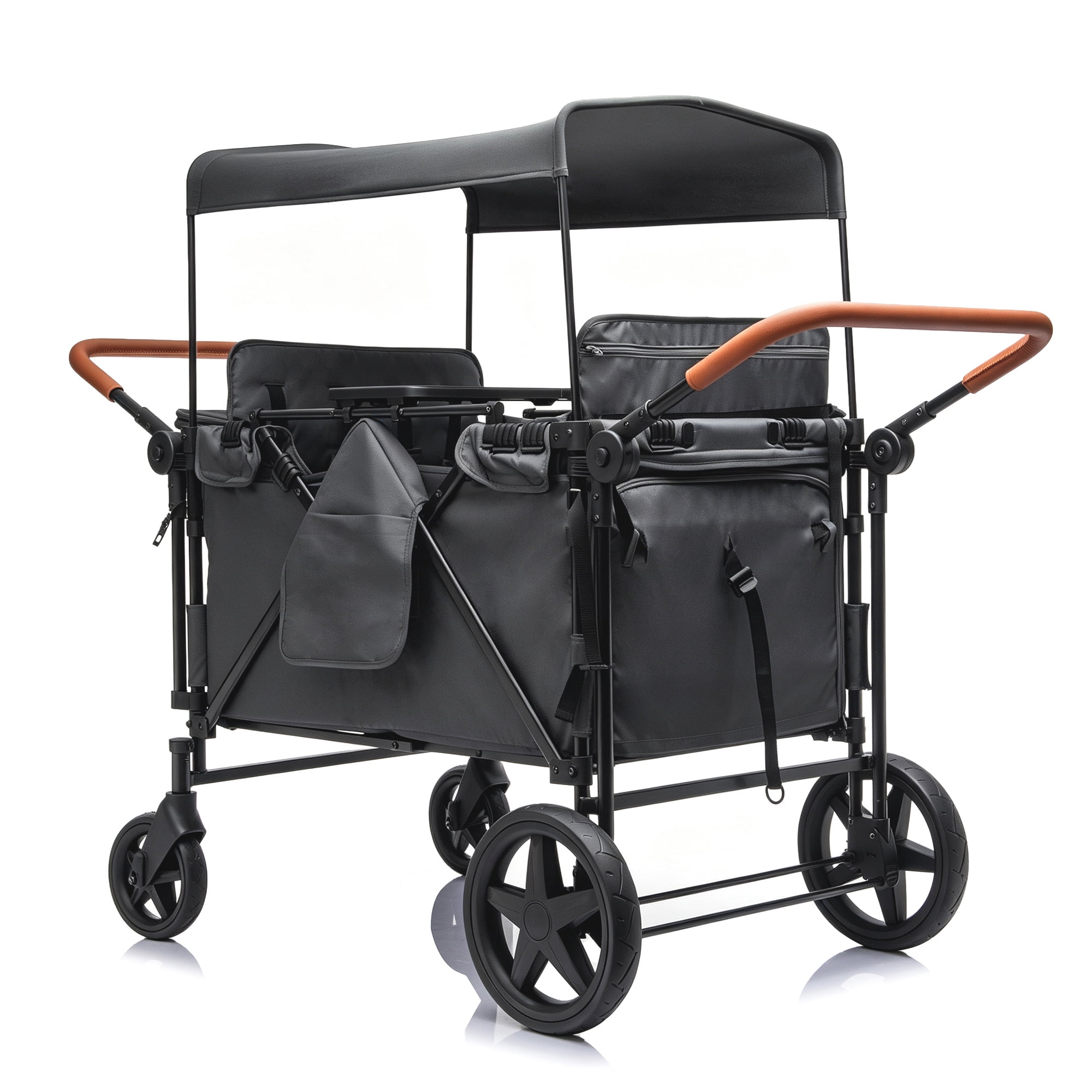 Wogan Stroller W/removble 4-Seater, Extra-Thick Support Bar & Higher 212 Load Capacity, Multi-Zone Storage, 5-Point Harness,Dual Leather Handles,All-Terrain PU Wheels w/ Suspension & One-Step Brake
