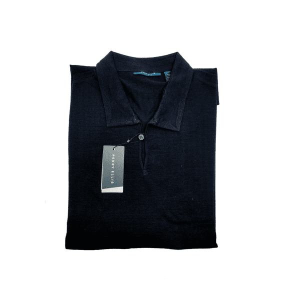 PERRYELLIS Solid Short Sleeve 100% Cotton Polo Shirt , Black , L