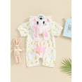 thumbnail image 4 of Bslissey Baby Girls Bunny Jumpsuit 3M 6M 12M 18M Cute Carrot Print Short Sleeve Button Hooded One Piece Rompers Newborn Infant Casual Easter Clothes Boydsuit, 4 of 9