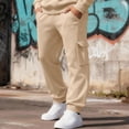 thumbnail image 5 of Dwelliawo Mens Cargo Sweatpants Plus Size Baggy Jogger Sweatpants Drawstring Open Bottom Fleece Athletic Pants with Pockets Beige 2xL, 5 of 5