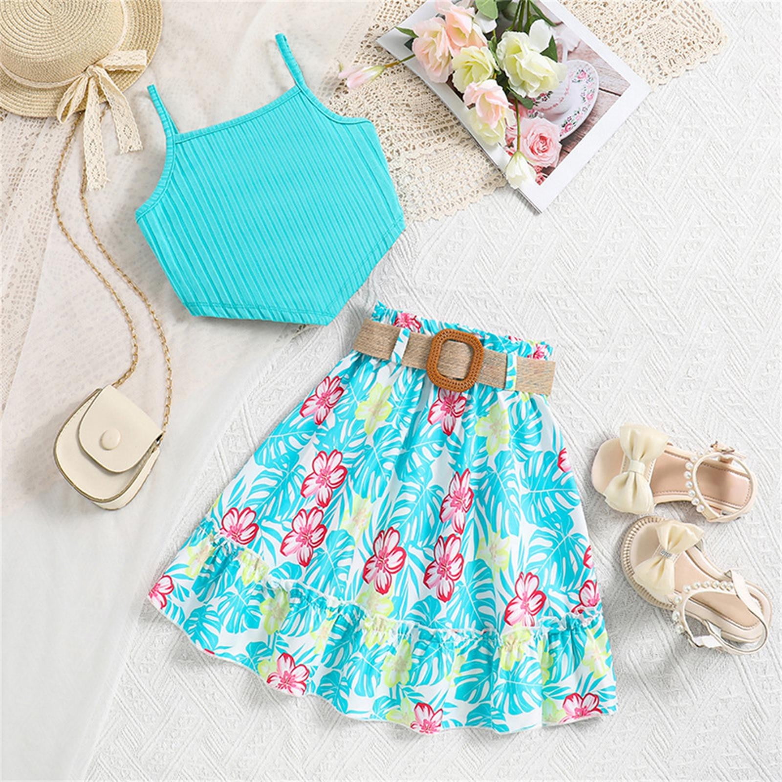 Girls Summer Outfits 2024 Summer Clothing 8 12 Years Old Top Printed Half Skirt Large's Suit Clothing Set,Size 8 Years-9 Years