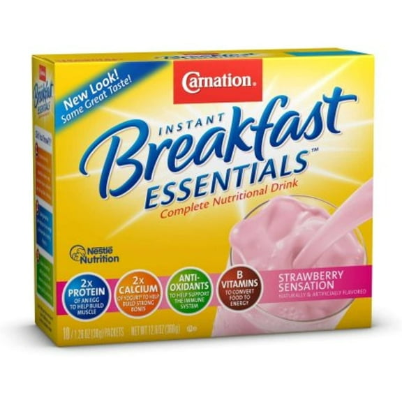 Carnation Instant Breakfast Essentials, Strawberry, 10 Count Box, 1.26-Ounce Packages (Pack Of 3)