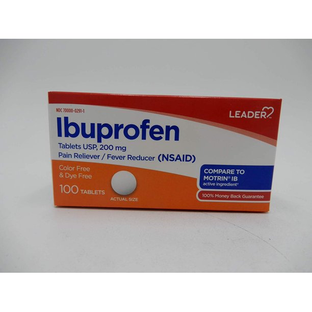 Leader Ibuprofen Color & Dye Free Tablets, 200mg, 100 ct