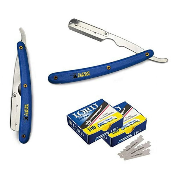 CS-101 Stainless Steel Straight Edge Blue Barber Razor   200 Lord Single Blades
