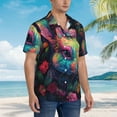 thumbnail image 3 of Honeii Colorful Patterned Rabbit Print Men’s Hawaiian Shirt,Classic Button-Down Short Sleeve Shirt, for Beach, Vacation, and Outdoor Activities,Large, 3 of 7