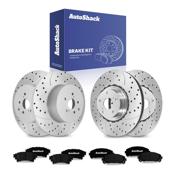 AutoShack Front & Rear Brake Rotors & Ceramic Pads for Toyota, Highlander 2014-2019 Sienna 2011-2020, AWD FWD L4 2.7L V6 3.5L - Silver Zinc Coated Drilled & Slotted - SilverShield Pro