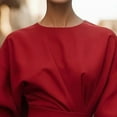 thumbnail image 2 of MORTTIC Women's Elegant Round Neck Solid Color Mid-Sleeve Maxi Dress with Waist Accent Ruffle Detail Red，L, 2 of 8