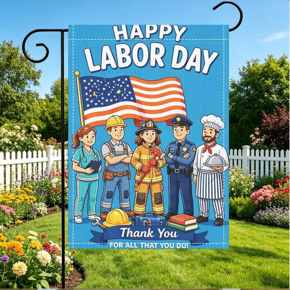 Thank You Workers USA Flag Happy Labor Day Patriotic Garden Flag, 12x18 Inch, Double Sided 2D Print, No Flagpole, Outdoor Yard Patio Holiday Decor