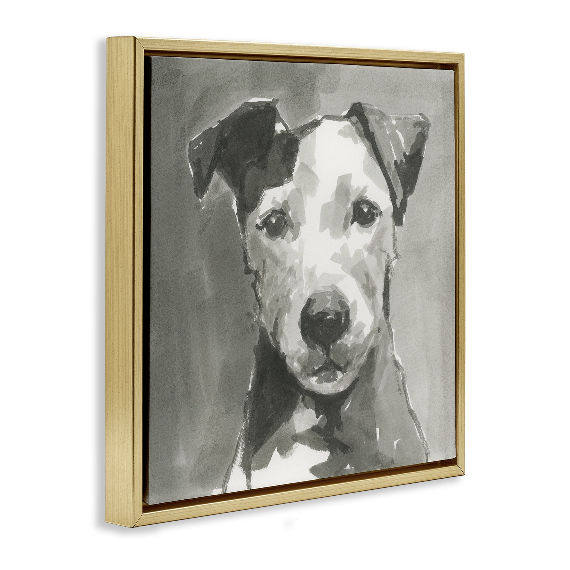 Stupell Industries Muted Dog with Quiet Expression Animals & Insects Painting Gold Floater Framed Canvas Art Print Wall Art, 25 x 25