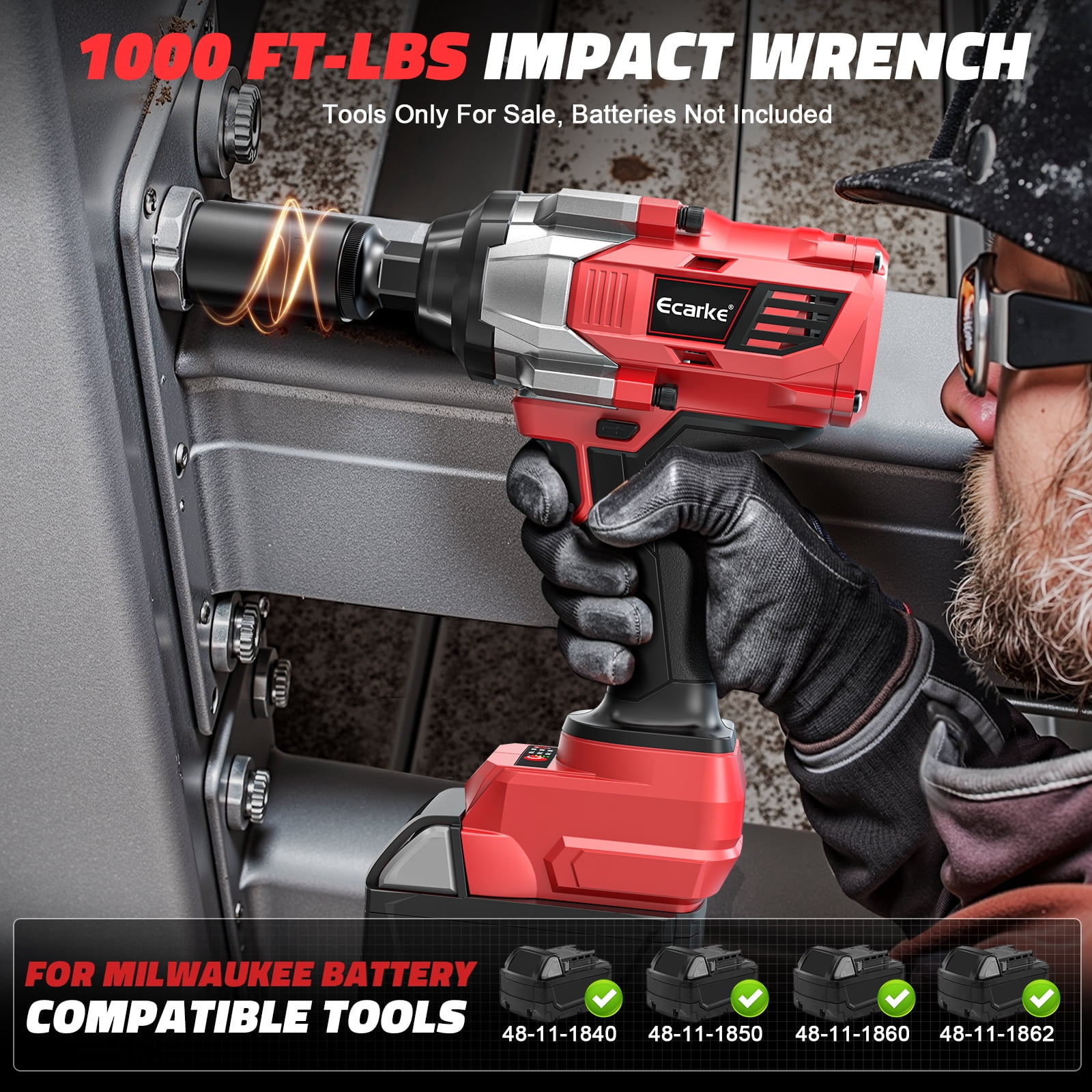 Cordless Impact Wrench 1/2 inch Compatible for 18V Battery, 1360N.m High Torque Impact Driver(no battery)