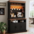 thumbnail image 1 of Coffee Bar Cabinet with LED Light, 72 in Tall Farmhouse Coffee Bar Hutch with Storage, Sideboard Buffet Cabinet with Microwave Stand/Glass Shelf/6 Hooks/3 Drawers for Kitchen Living Dining Room, 1 of 1