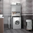 thumbnail image 4 of kleankin Modern Over The Toilet Storage Cabinet, Double Door Bathroom Organizer with Inner Adjustable Shelf and Open Shelf, Grey, 4 of 8