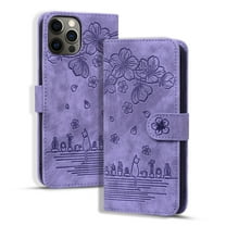 Mantto Compatible with iPhone 14 Pro Max Wallet Case, Magnetic Folio with card holder Kickstand Case Embossed Cat Shockproof Protective Case for iPhone 14 Pro Max 6.7 inch - Purple