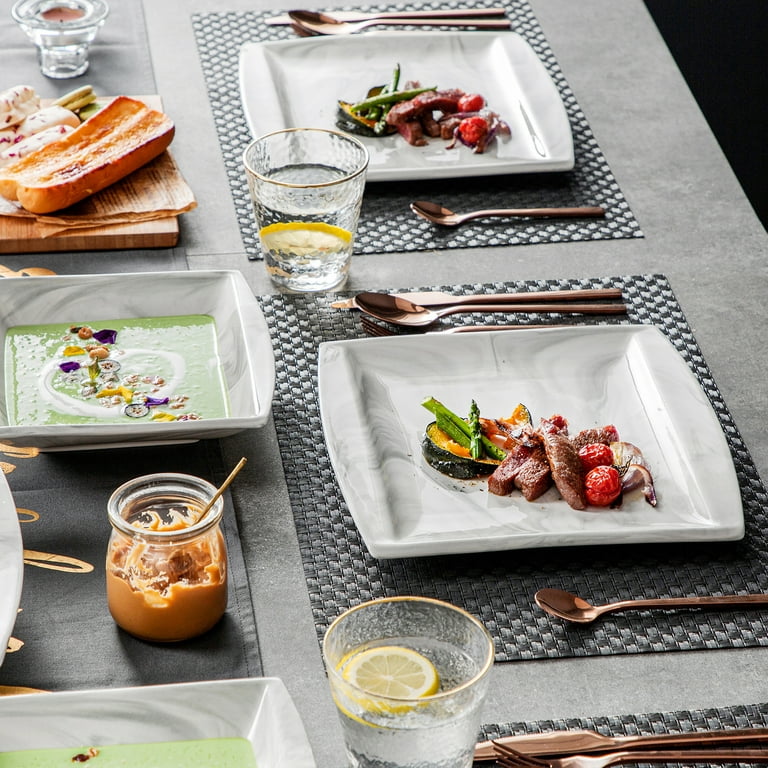 MALACASA Blance 32 Pieces Marble Grey Porcelain Dinnerware Set