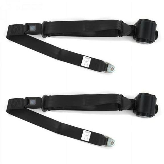 SafeTboy 668787 Chevy Nova 1968-1974 Standard 3 Point Black Retractable Bucket Seat Belt Kit - 2 Belts