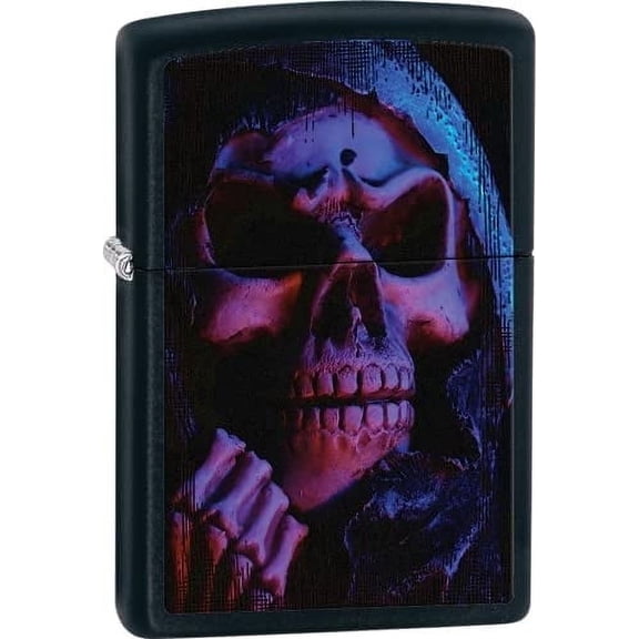Zippo Lighter - Purple, Pink, & Blue Grim Reaper Black Matte Lighter #Z466
