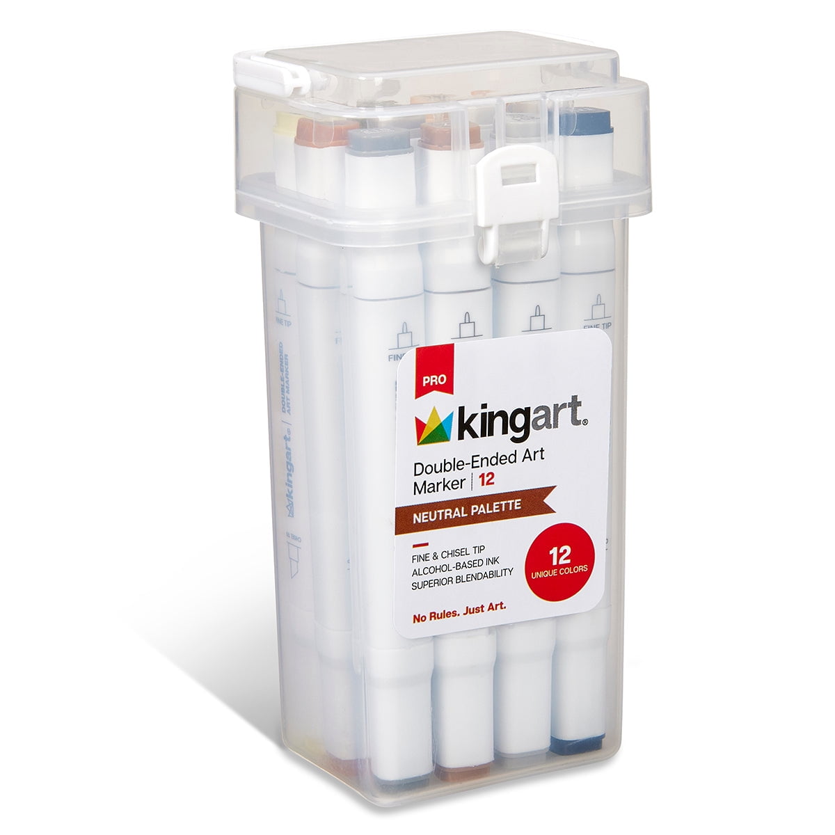 KINGART® PRO Double-Ended Art Alcohol Markers, 12 Neutral Palette Colors with Both Fine & Chisel Tips and Superior Blendability