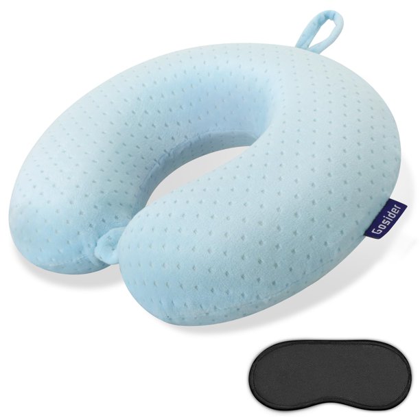 Almohada cervical de viaje Gosider de espuma viscoelástica en forma de U, color azul claro