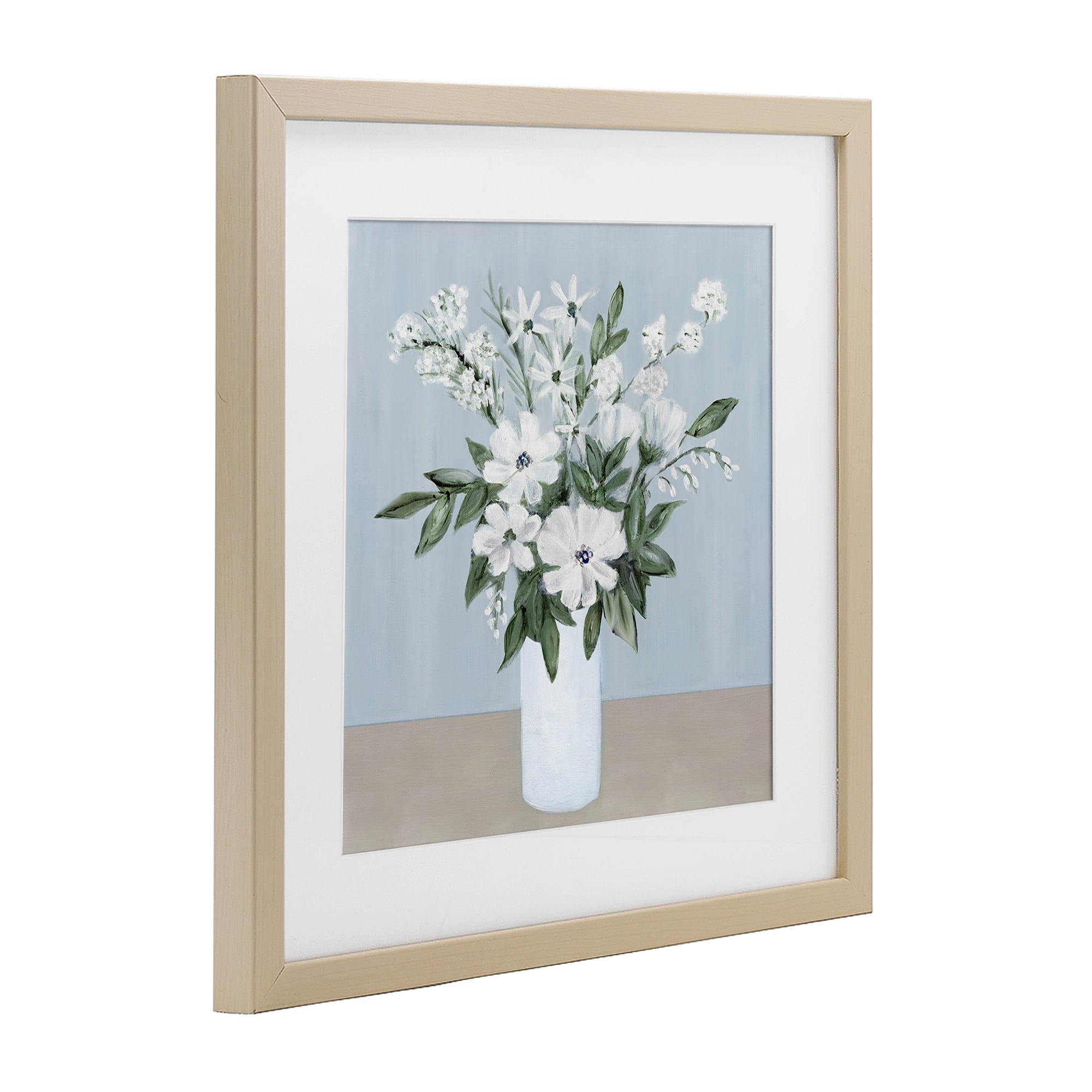 Stupell Industries Mixed White Blooms on Blue Birch Framed Print Under Glass, design by Marilyn Dunlap