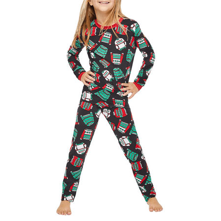 

Sunisery Matching Family Pajamas Sets Christmas PJs Print Long Sleeve Tops and Pants Homewear Jammies Sleepwear Black Children 5T