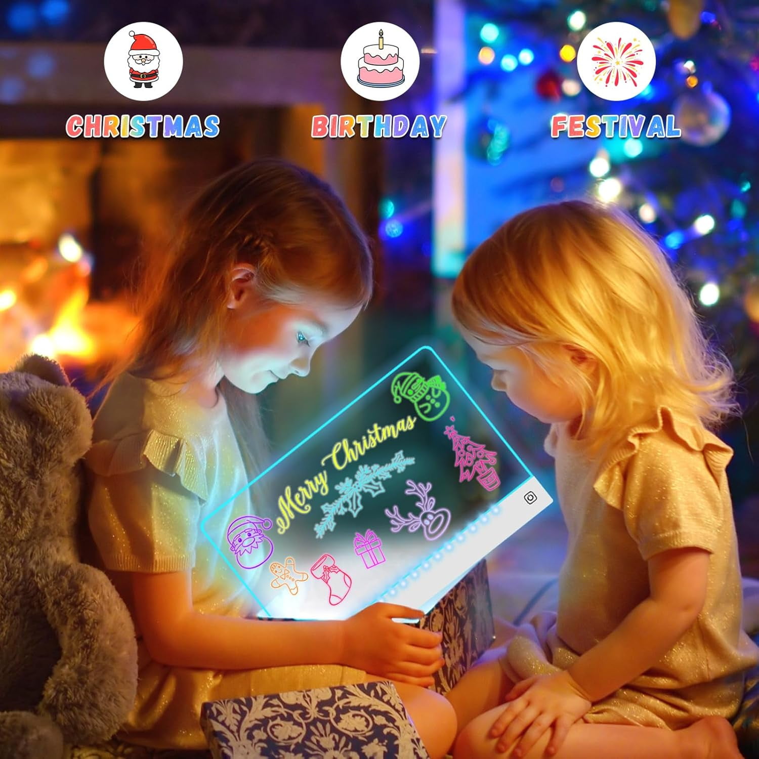 Ywuzuh 16" Led Drawing Board for Ki+ds Rechargeable, Portable Doodle Glow LED Note Board with 7 Colors, Light Up Acrylic Dry Erase Lumi Board with Stand, Christmas & Birthday Gifts for gi+rls bo+ys