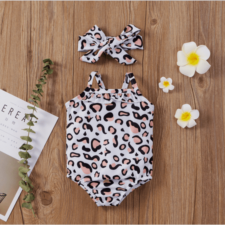 

Huyghdfb Baby Girl Swimsuit Suit Leopard Slim Sling One-piece Swimwear Headband