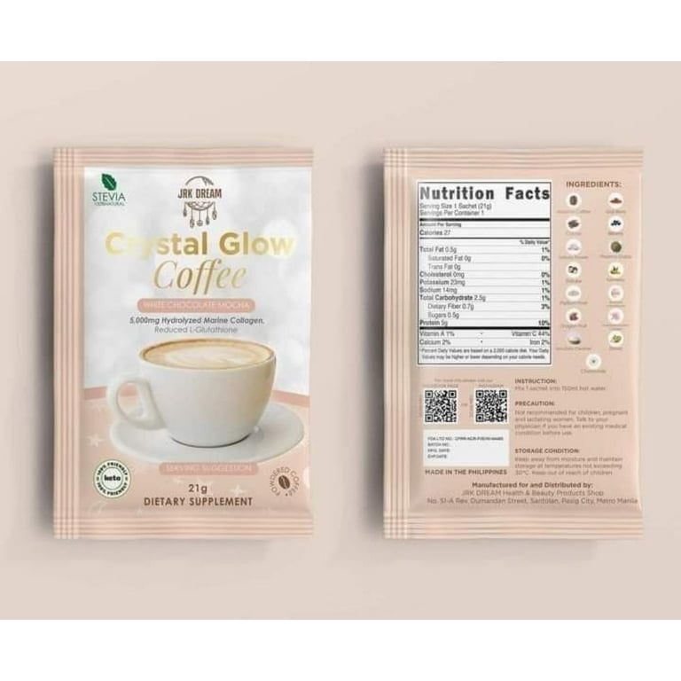Crystal Glow Coffee White Chocolate Mocha 50,000mg Hydrolyzed Marine  Collagen Mix, 10 Sachets - Walmart.com
