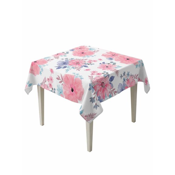 Pink Watercolor Floral Suqare Tablecloth - 60 x 60 Inch, Spring Flower Abstract Art Waterproof & StainResistant Tablecloth, Washable Oil-proof Table Cover for Dining/Party/Wedding/Camping/Buffet
