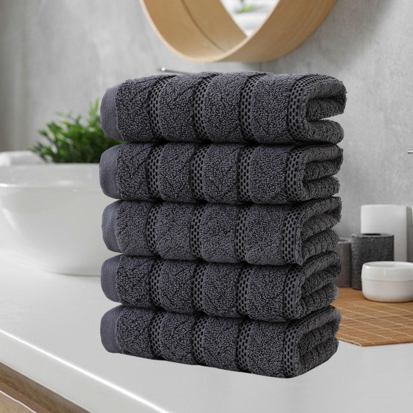 COM1950s Cotton Towels 5 Pack,Highly Absorbent Bath and Face Towels,Soft Washcloths 29X13 Inches,Quick Drying Spa Towel Set for Bathroom,Travel