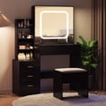 thumbnail image 5 of Vanity Desk with Sliding Mirror and Lights, Makeup Vanity Set with Power Outlet, 4 Drawers, Stool, Makeup Dressing Table for Bedroom, 5 of 7