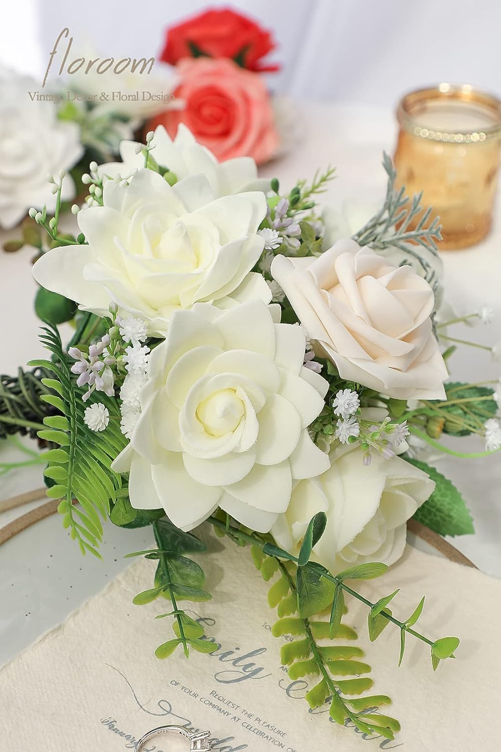 Artificial Gardenia Flowers 2.7" 25pcs Real Looking Ivory Foam Fake Flowers with Stems for DIY Wedding Bouquets Bridal Shower Centerpieces Floral Arrangements Party Tables Home Decorations